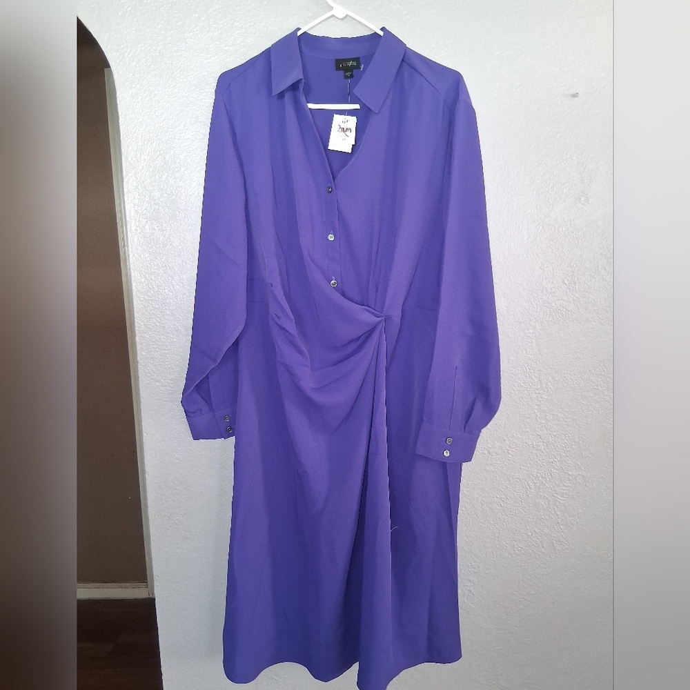 J Jill Wherever Collection NWT Tanzanite Faux Wrap Shirt Dress 2X